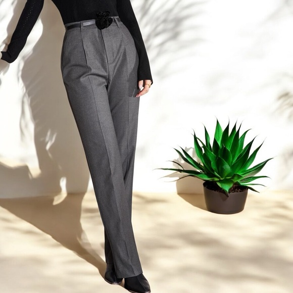 Liz Claiborne Collection Wool Gray High-Waisted Trousers - Picture 3 of 16